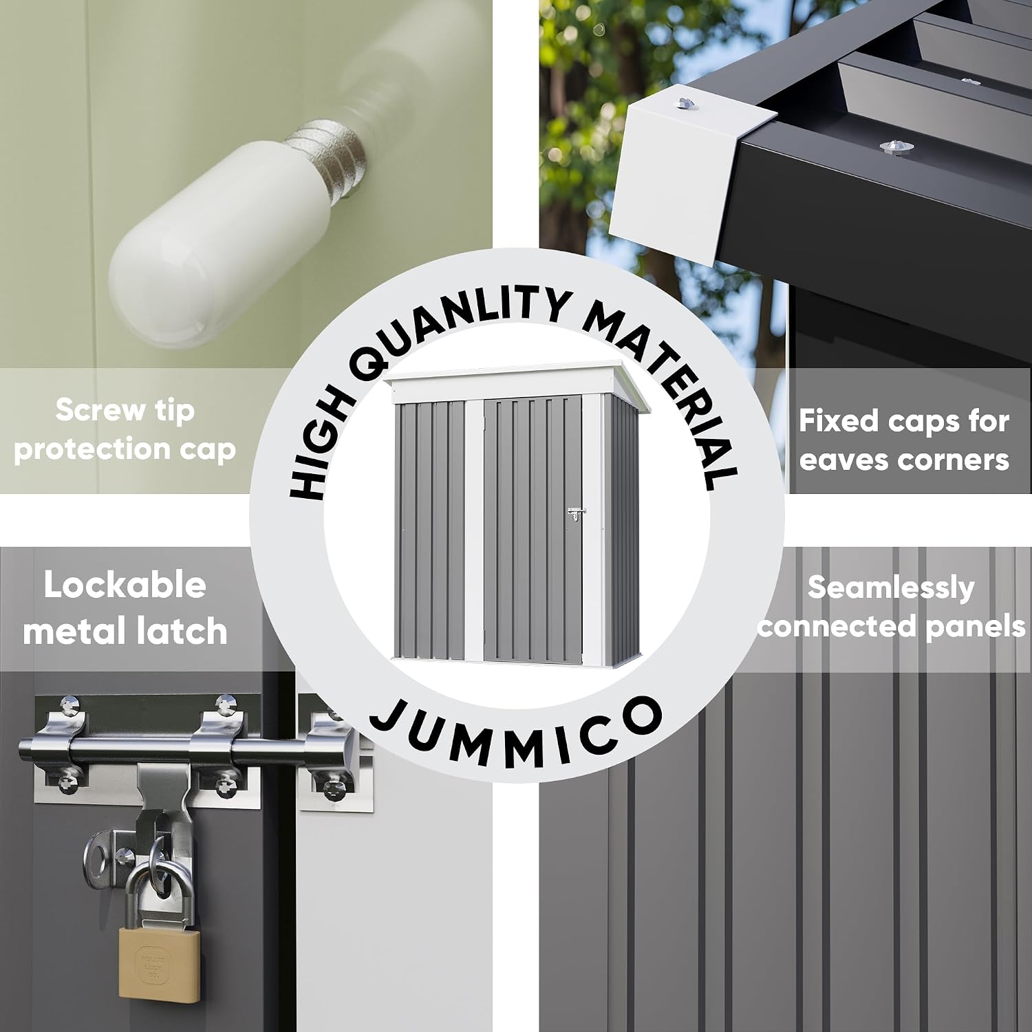 JUMMICO Metal Outdoor Storage Shed 5 x 3 FT Metal Shed with Lockable Door,Waterproof Garden Tool Shed Storage House for Backyard Patio Lawn,Grey