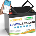 FLLYROWER Lithium Battery 12V 100AH With Smart BMS and 17000 Deep Cycles Lifepo4 Battery Grade A Cells for Marine Trolling Motor RV camping Solar Golf Cart Off-Grid