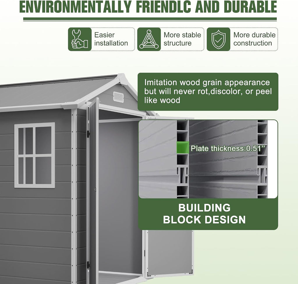 6x6 Resin Outdoor Storage Shed Kit Perfect to Store Patio Furniture, Garden Tools Bike Accessories, Beach Chairs and Lawn Mower, Grey & White