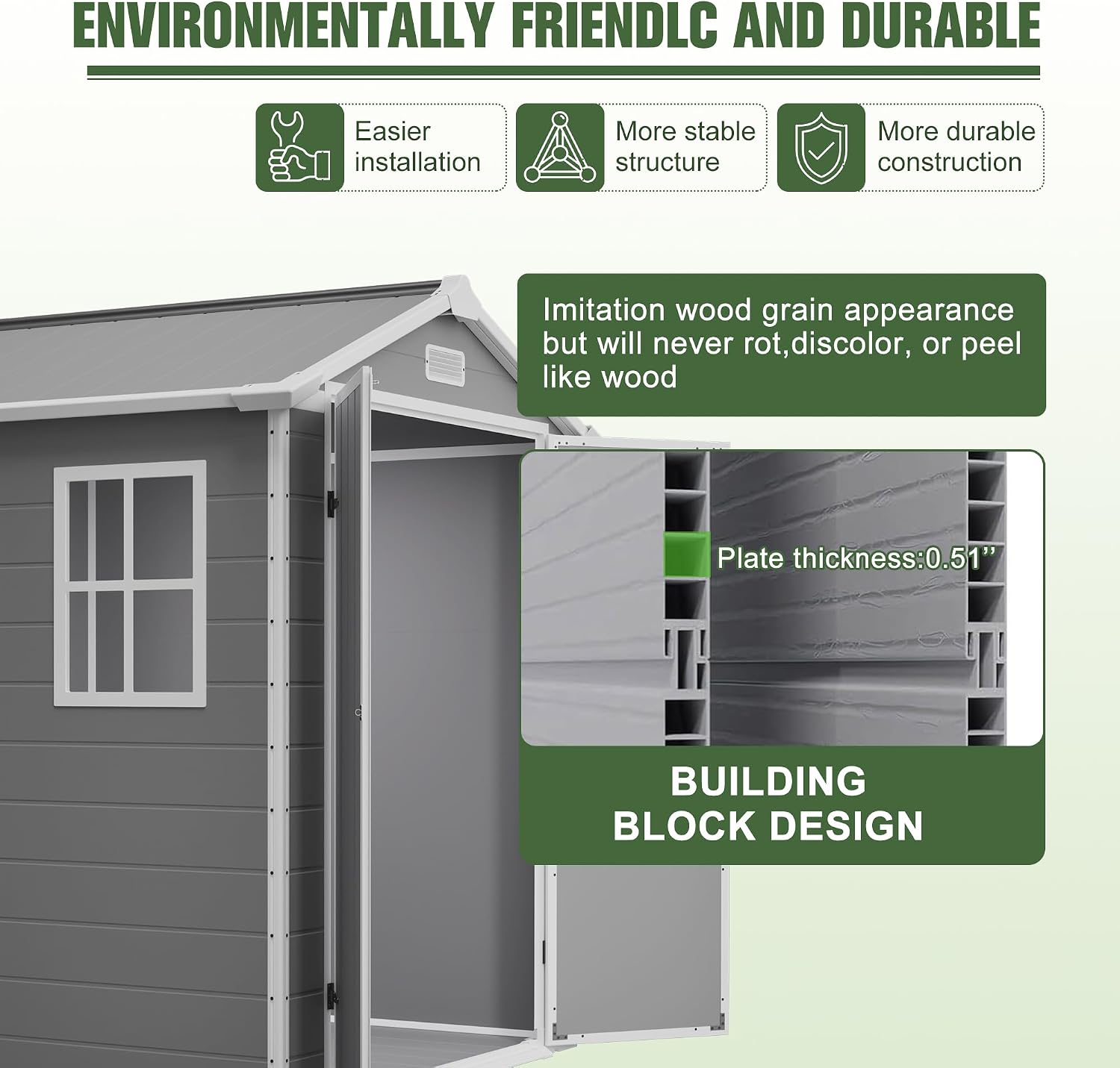 6x6 Resin Outdoor Storage Shed Kit Perfect to Store Patio Furniture, Garden Tools Bike Accessories, Beach Chairs and Lawn Mower, Grey & White