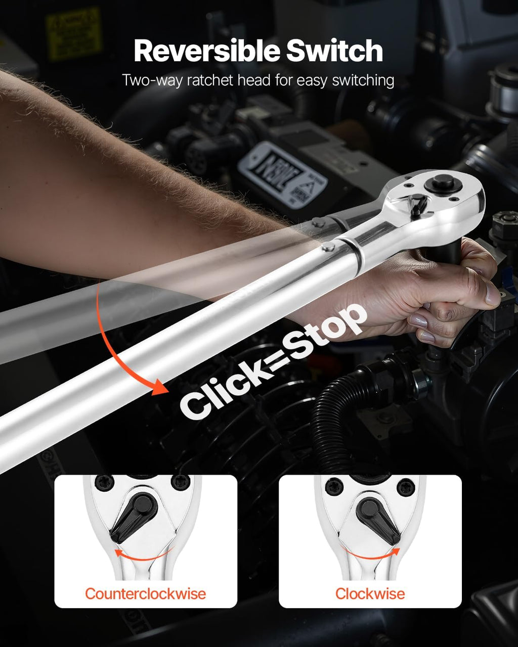 VEVOR 3/4 Inch Drive Torque Wrench 100-600fFT.LB/136-814Nm, 1 Inch Adapter, Split Beam, 48'' Length, less effort for Off-road Equipment,Truck,Motor Homes & Drilling Platform