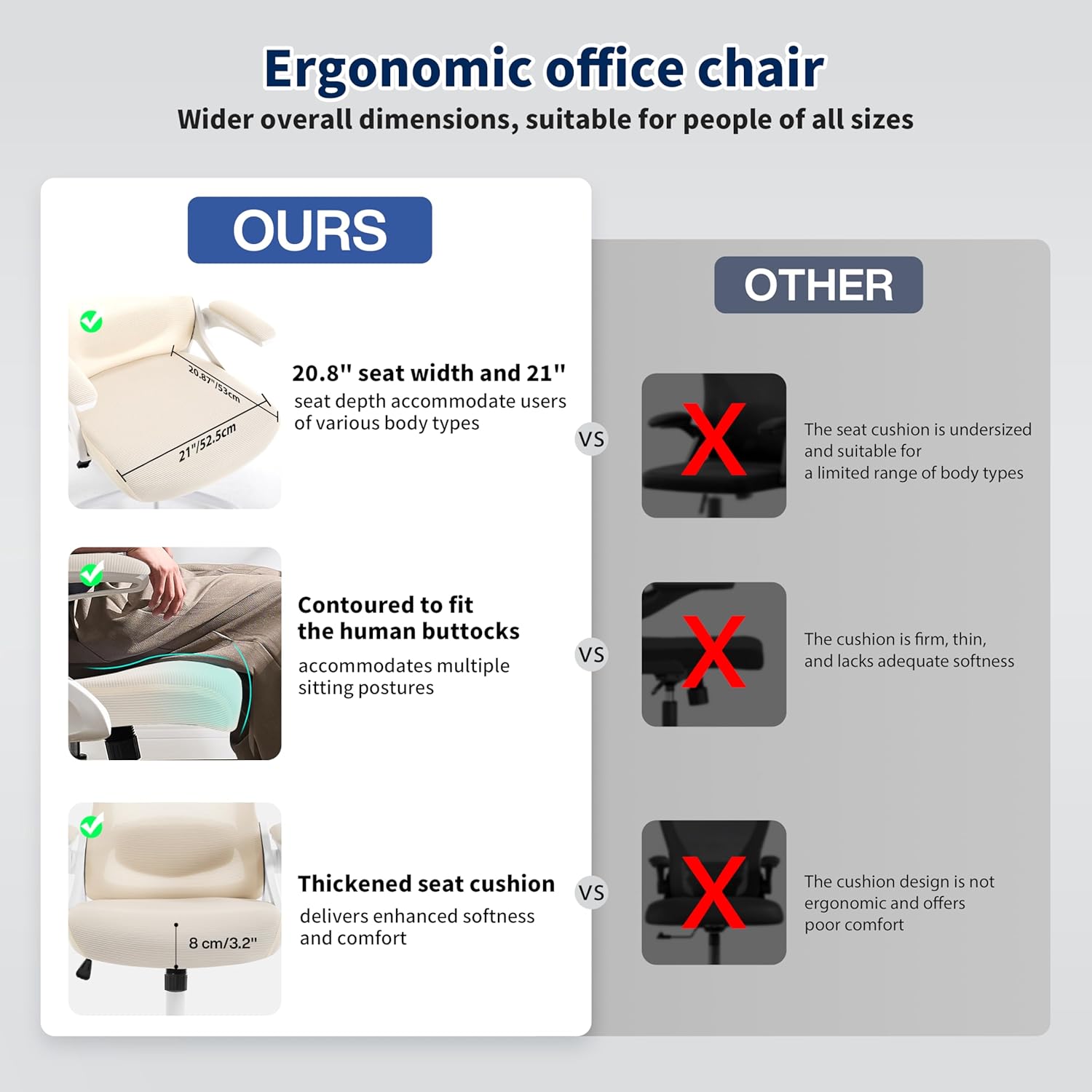 Ergonomic Office Chair, Desk Chair with Adjustable Lumbar Support, Breathable Mesh Comfy Computer Chairs with Flip-up Armrests Executive Task Chair for Adults Home Office (Buff Beige)