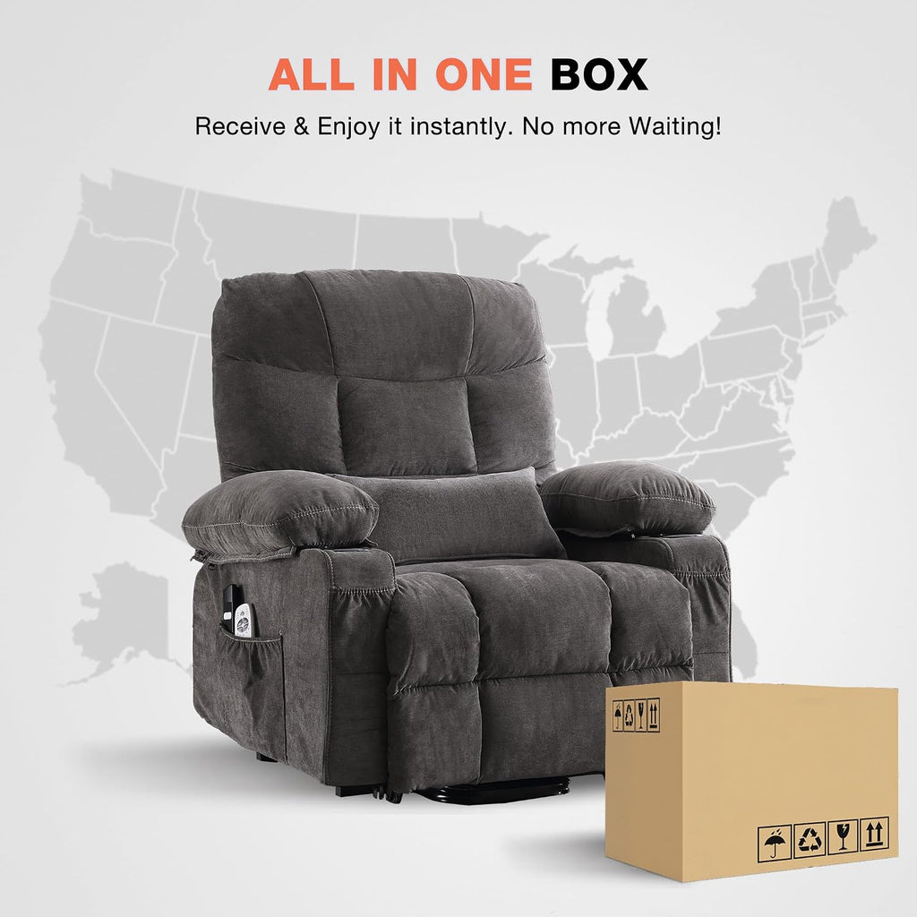 MAHOMICO Power Lift Recliner Chair for Elderly with Vibration Massage and Lumbar Heating, Electric Lift Recliner Single Sofa with Side Pocket, Two Cup Holders and USB Charge Port for Living Room