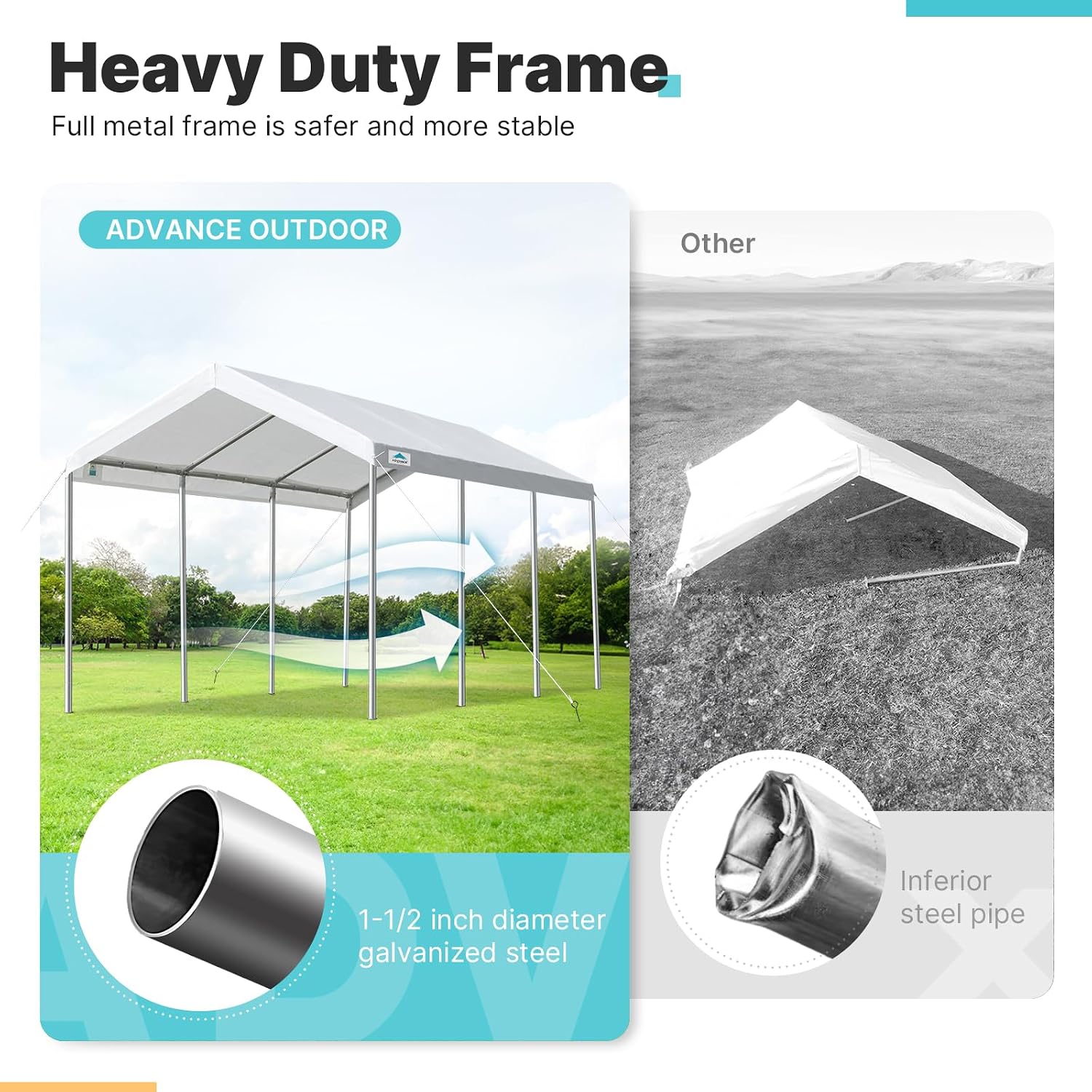 ADVANCE OUTDOOR 10x20 ft Heavy Duty Carport Potable Car Canopy Garage Party Tent Boat Shelter, Adjustable Height from 9.5 ft to 11 ft, White