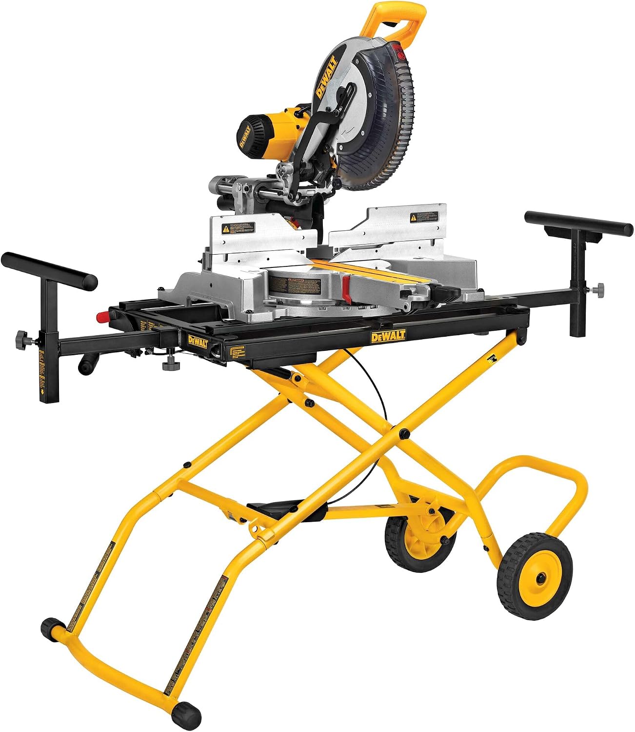 DEWALT Miter Saw Stand With Wheels, 32-1/2 in. x 60 in Foldable Rollling Stand, Adjustable Height, Durable Steel, 8 ft. Material Support, Universal Mounting Rails (DWX726)