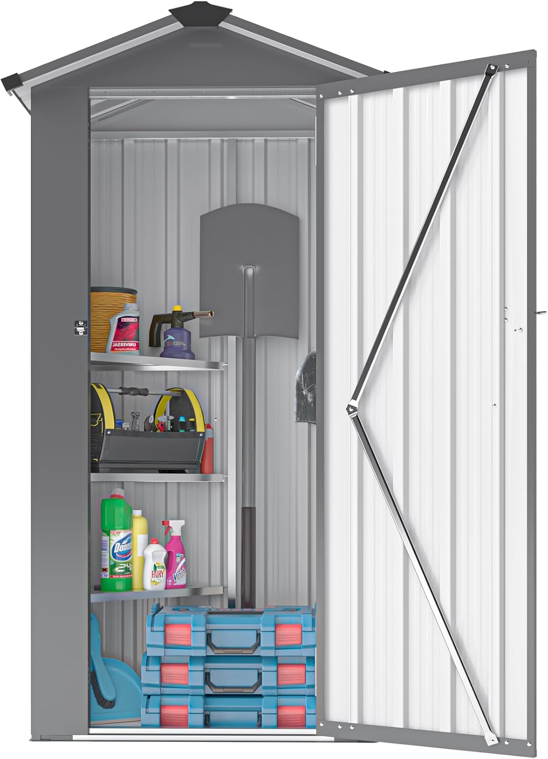 Metal Garden Storage Shed with Lockable Door, Garden Tool Shed with Adjustable Shelves (Black)
