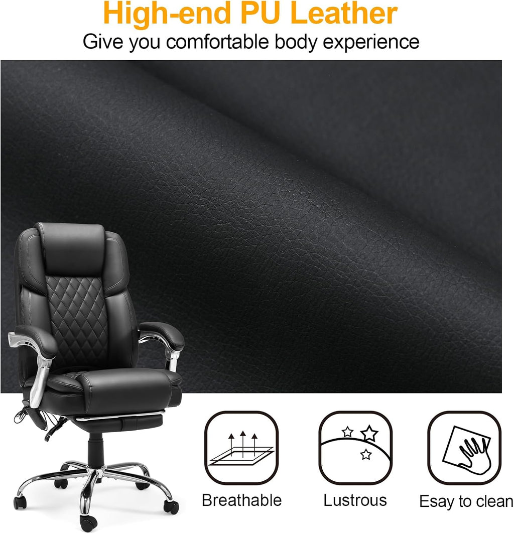 HOMREST 6-Point Massage Office Chair with Lumbar Support, Heated Executive Office Chair with Reclining Backrest, Computer Gaming Chair for Home Office, Black