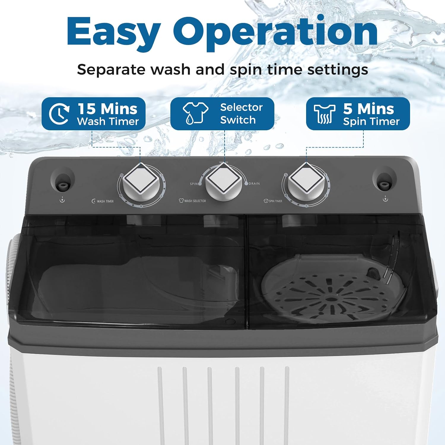 COSTWAY Portable Washing Machine, Twin Tub 20 Lbs Capacity with Drain Pump, Laundry Washer 12 Lbs and Spinner 8 Lbs with Timer Control, Perfect for Apartment Dorm RV, Grey+White