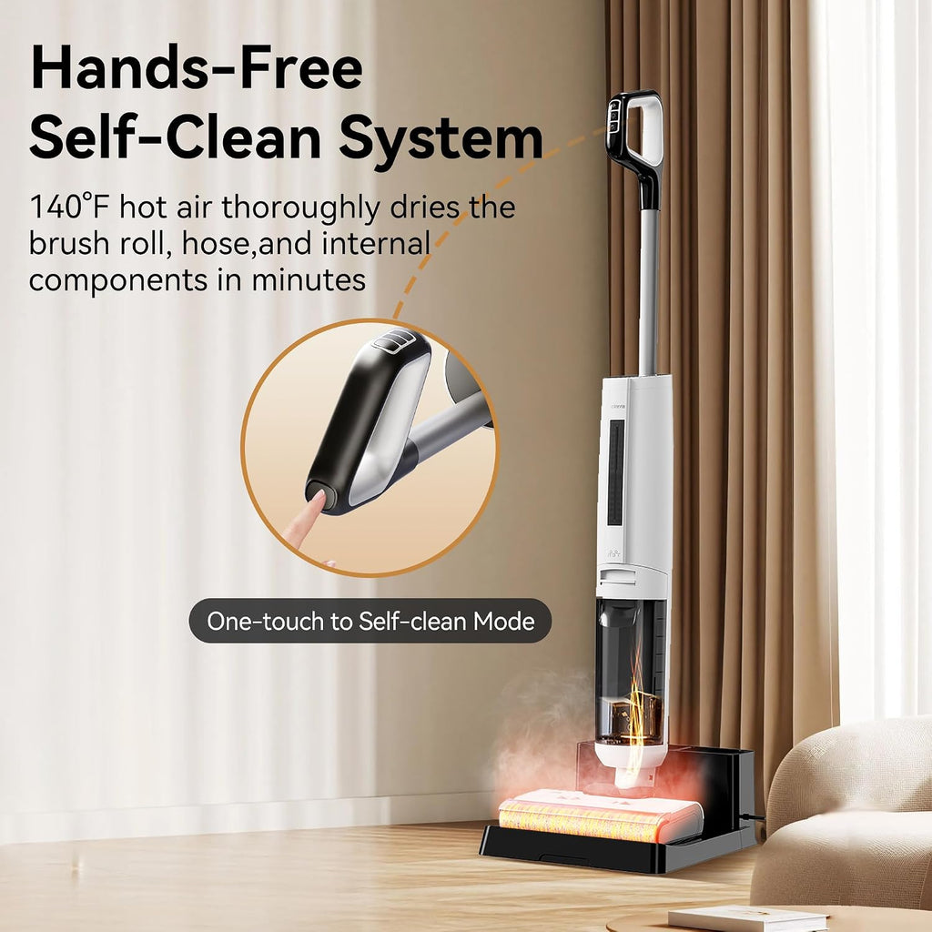 Self-Cleaning Wet Dry Vacuum Mop Combo,Cordless Floor Cleaner for Hardwood/Tile Floors, Small Apartment & Senior, 140°F Hot Drying,18000Pa Suction,180°Edge Access