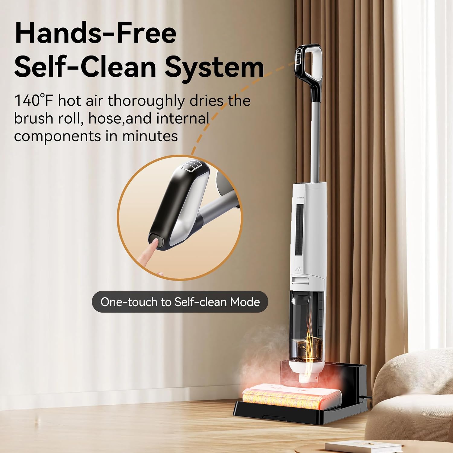 Self-Cleaning Wet Dry Vacuum Mop Combo,Cordless Floor Cleaner for Hardwood/Tile Floors, Small Apartment & Senior, 140°F Hot Drying,18000Pa Suction,180°Edge Access