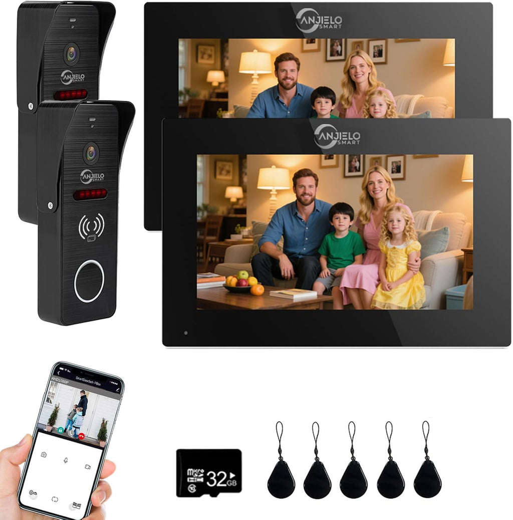 Wired Video Doorbell Intercom System 1080P HD Camera 7 inch Monitor Entry Doorphone Door Camera TUYA WiFi Smart Home Door Phone Kits for Apartment Home Villa (2 Doorbell + 2 Monitor)