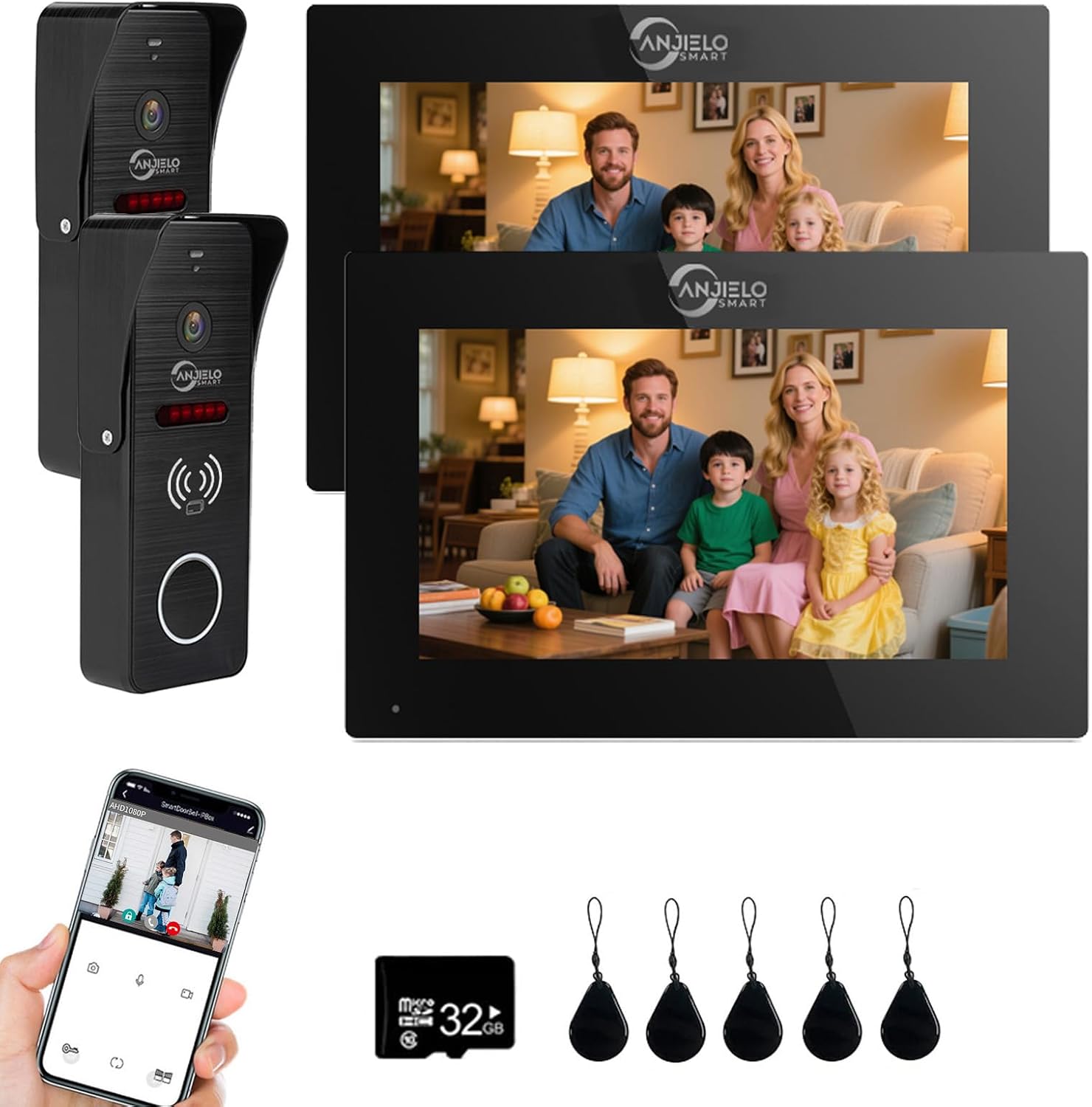 Wired Video Doorbell Intercom System 1080P HD Camera 7 inch Monitor Entry Doorphone Door Camera TUYA WiFi Smart Home Door Phone Kits for Apartment Home Villa (2 Doorbell + 2 Monitor)