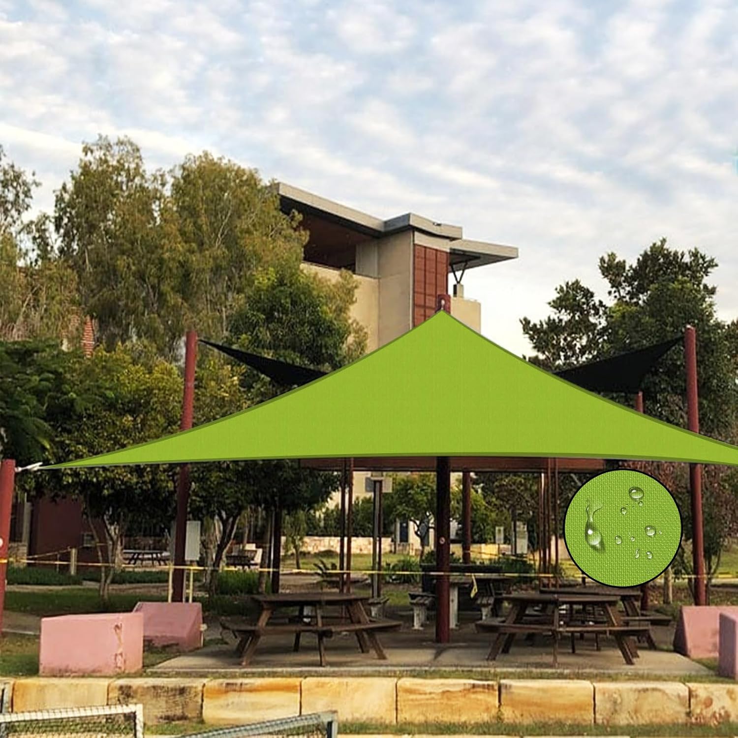 Terylene Waterproof Sun Shade Sail UV Blocker Sunshade Patio Equilateral Triangle Knitted 220 GSM Block Fabric Pergola Carport Awning 23' x 23' x 23' in Color Green