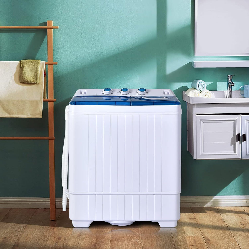 COSTWAY Portable Washing Machine, 2-in-1 Twin Tub 26lbs Capacity Laundry Washer(18lbs) and Spinner(8lbs) with Control Knobs, Timer Function, Drain Pump, Perfect for Home Apartment RV, Blue
