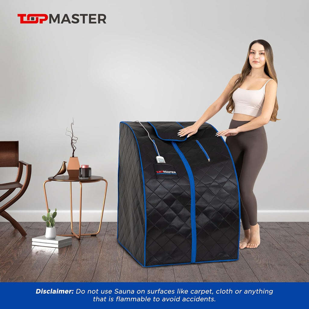 TopMaster Foldable Infrared Sauna, Portable Sauna for Home, Sauna Tent Sauna Box Portable, Indoor Portable Sauna with Foldable Chair, Wired Controller - Sauna Box for Home 1050W Power, Max 140°F Black