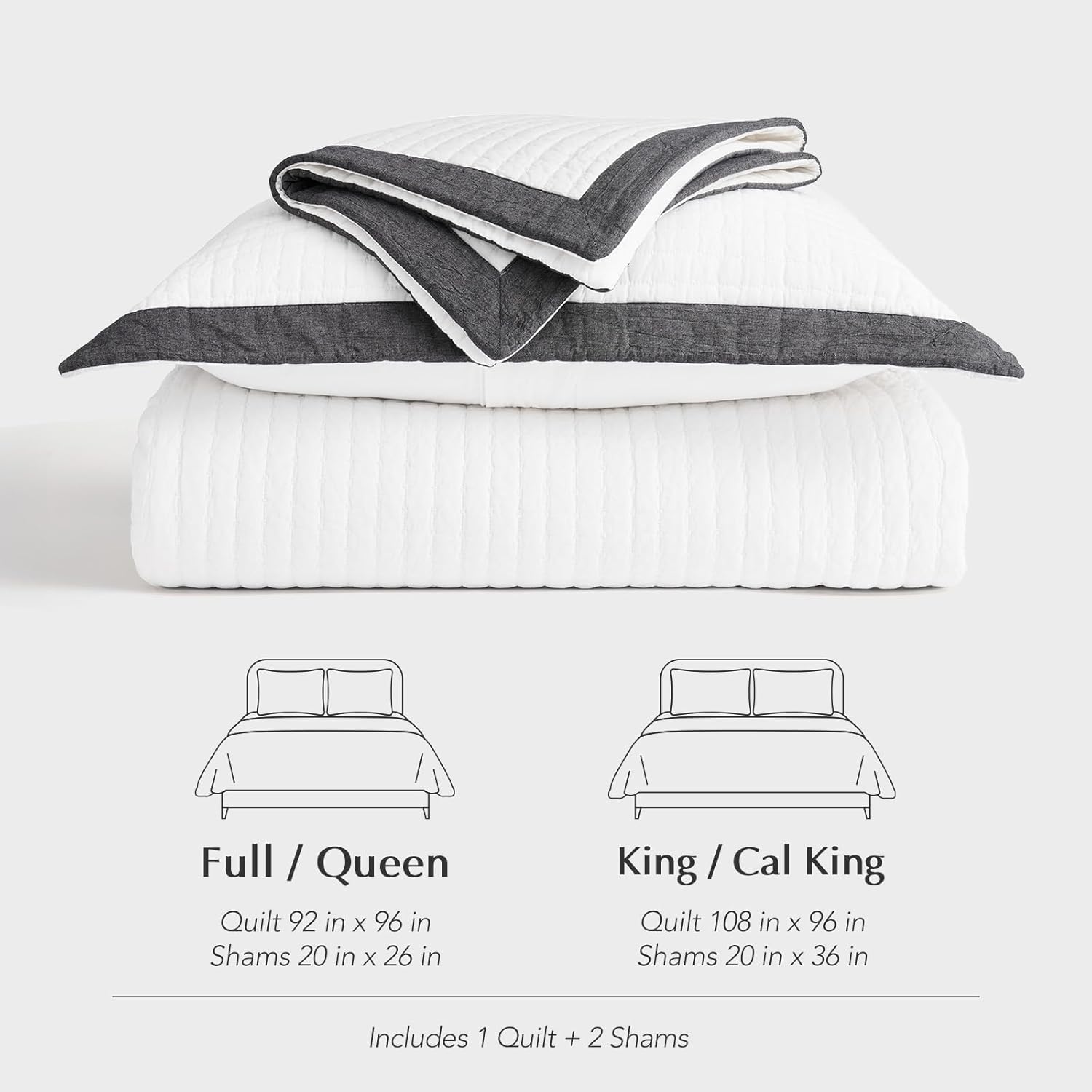 EVERGRACE Cotton Border Frame Tack-Stitch Quilt Bedding Set King Size, Coastal Oversized 3 Pieces Lightweight Bedspread Coverlet for All Season, with 2 Matching Shams, Washed Black