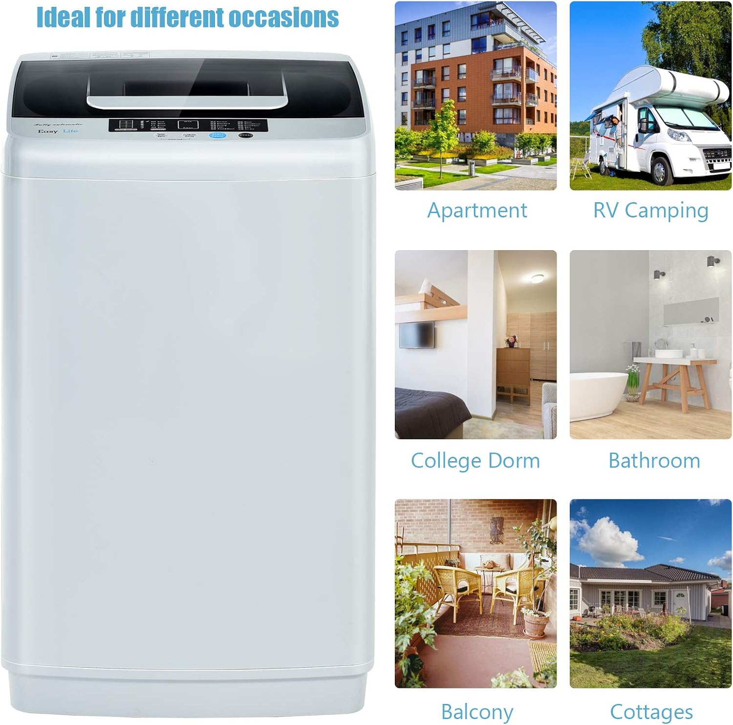 COSTWAY Portable Washing Machine, 2-in-1 Laundry Washer and Spin Combo with 10 Programs, 8.8lbs Capacity, Drain Pump and LED Display, Full Automatic Washer for Apartment, RVs, Dorm, Grey