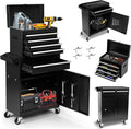 5 Drawers Rolling Tool Chest, 2-in-1 Detachable Metal Tool Storage Cabinet with Wheels, Lockable Tool Cart with Hooks for Garage, Workshop or Salon Use, Black