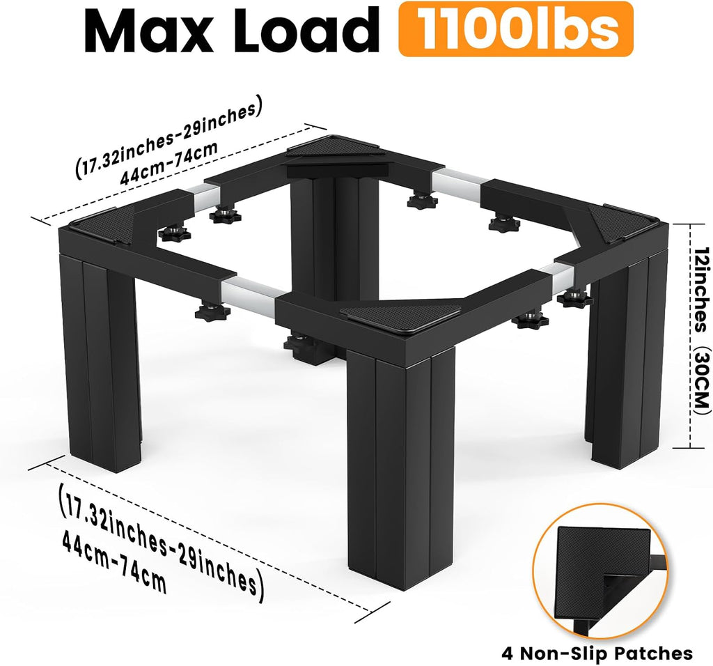 Full Size Laundry Pedestal 12' Height Washer and Dryer Pedestals , Universal Fit 1100lbs Capacity Adjustable Washing Machine Stand, Dryer Base Platform Heavy Duty Mini Fridge Stand(Matte Black)