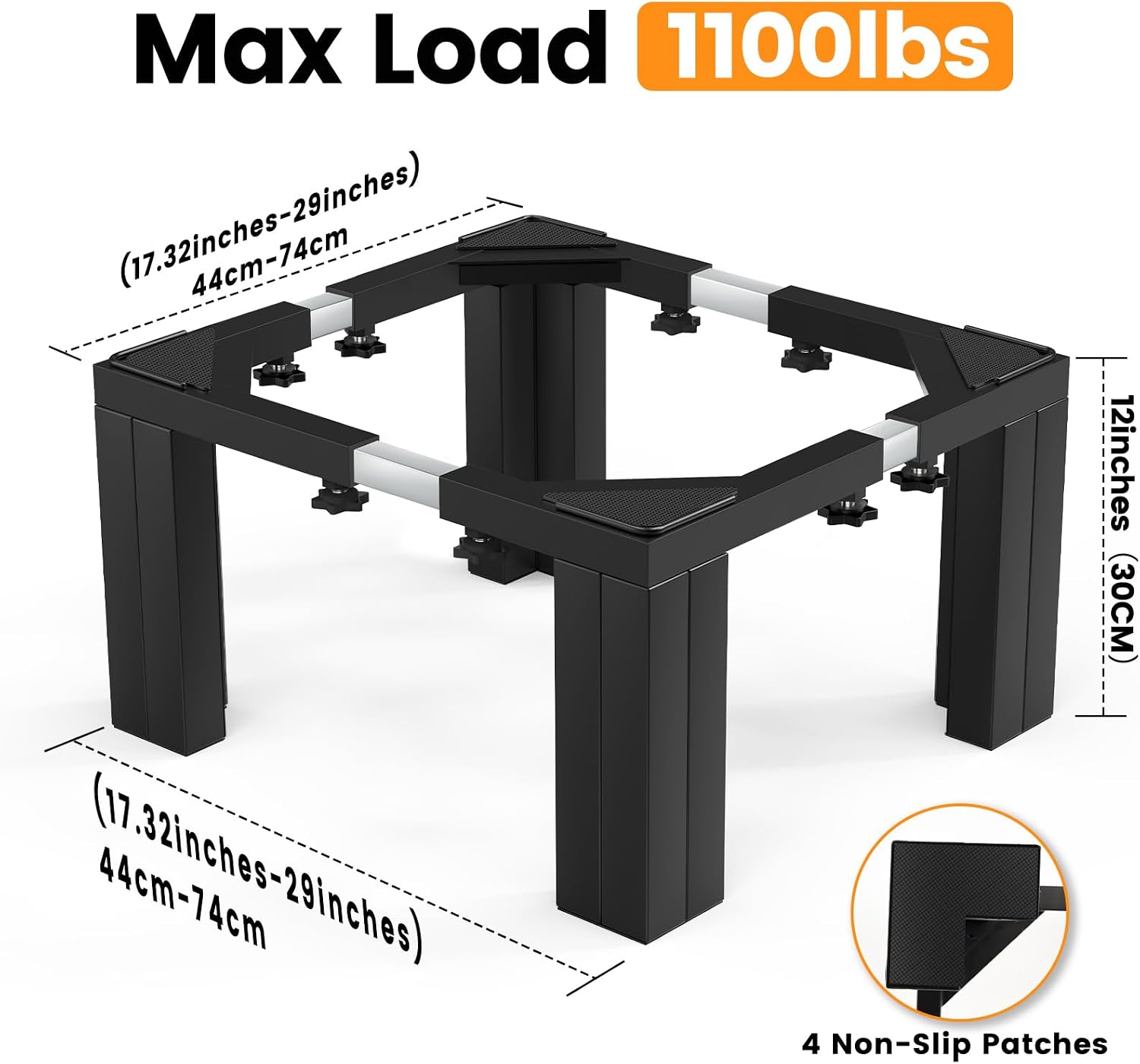 Full Size Laundry Pedestal 12' Height Washer and Dryer Pedestals , Universal Fit 1100lbs Capacity Adjustable Washing Machine Stand, Dryer Base Platform Heavy Duty Mini Fridge Stand(Matte Black)