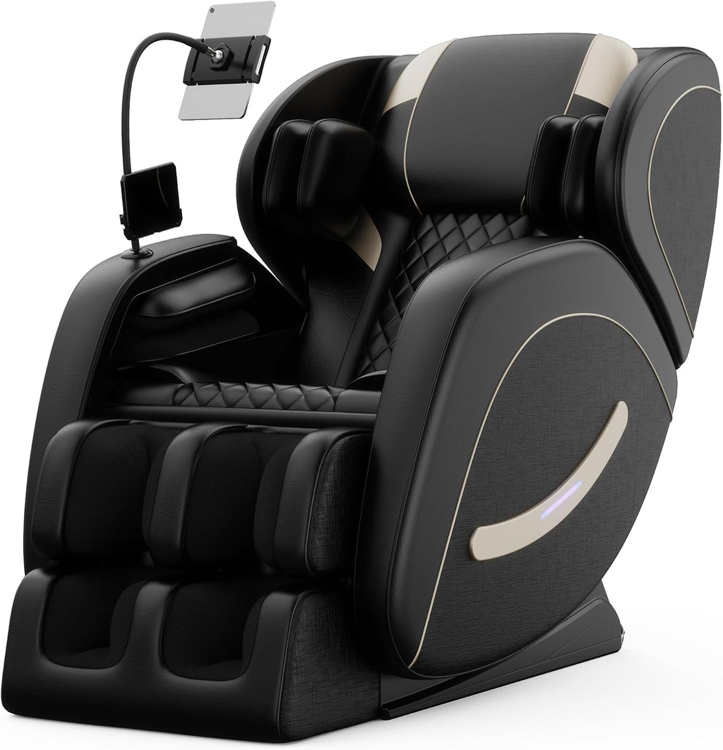Zero Gravity Massage Chair Recliner with 8 Roller Heads, Full Body Air Pressure System, Heated Waist and Legs, Foot Roller Therapy, Bluetooth Audio, Automatic Programs for Home Office, Black