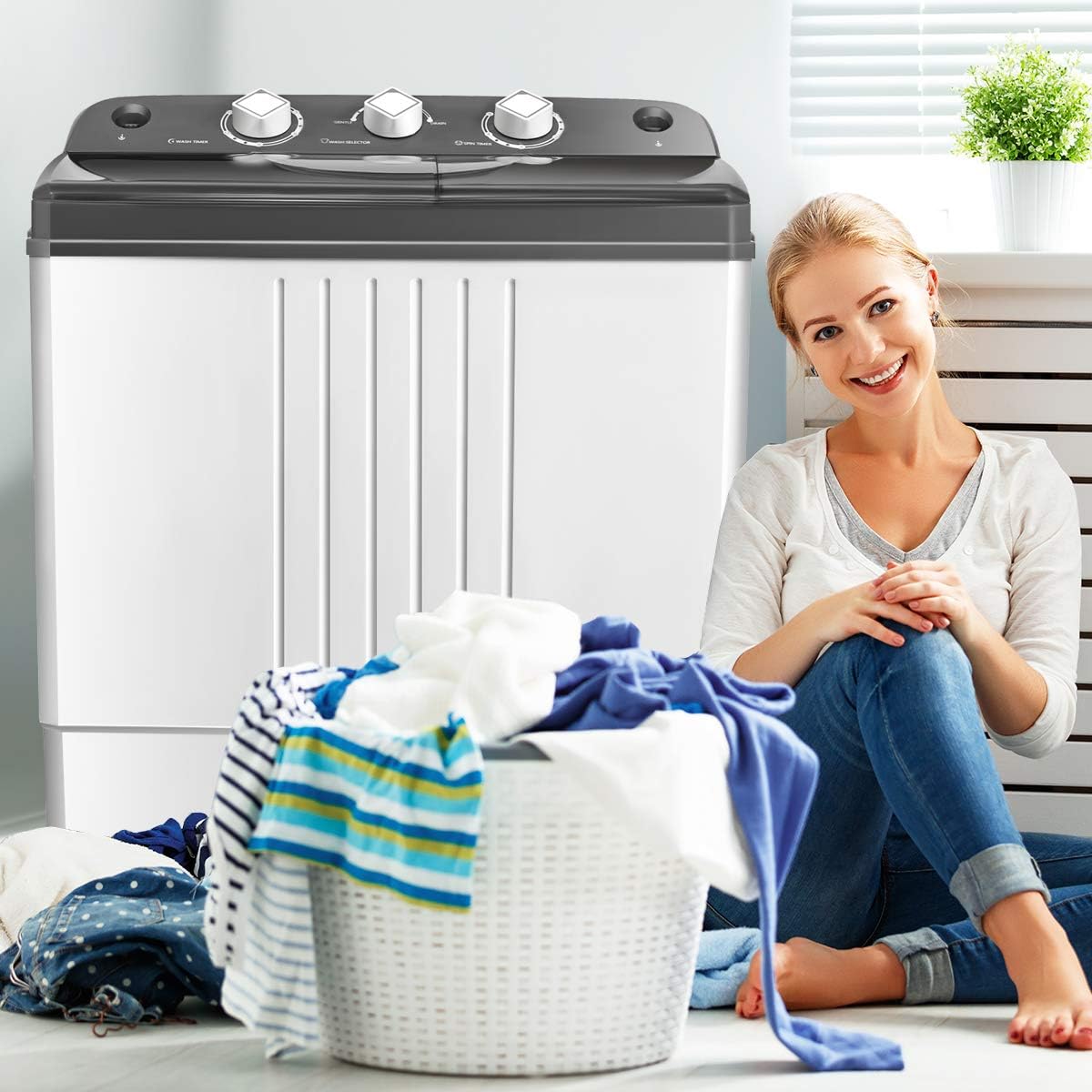 Giantex Portable Washing Machine, 20lbs Capacity, 12lbs Washer and 8lbs Spinner, Compact for Apartment RV, Gray & White, GX20313-PE