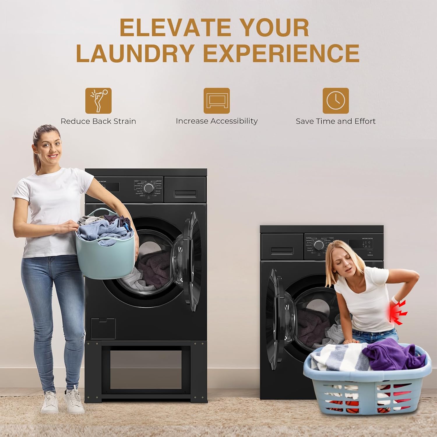 Laundry Pedestal for Washer and Dryer - Fit 27 and 28 Inch Washer and Dryer Stand Heavy Duty Steel 700lbs Capacity Universal Washing Machine Raiser 15.7'' Height Black