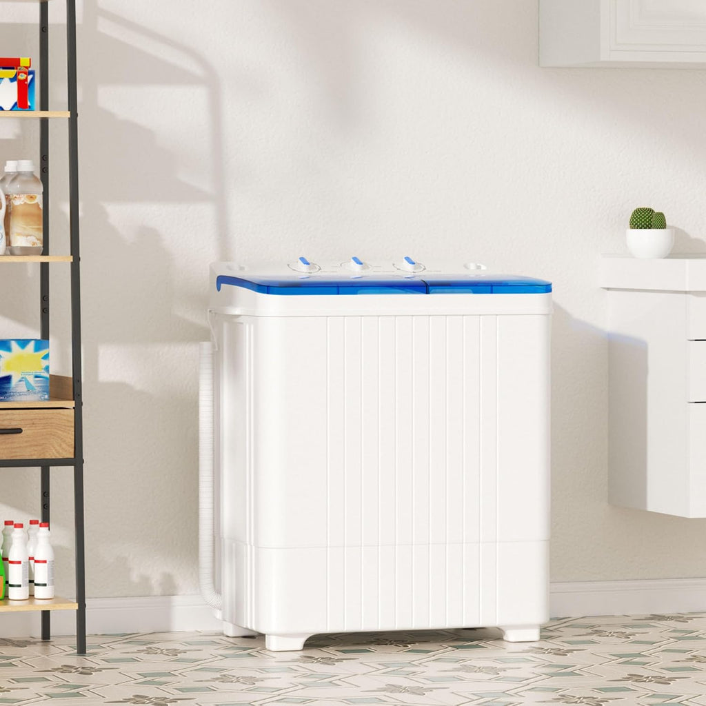 Greenvelly Portable Washing Machine, 28 Lbs Capacity Twin Tub Washing Machine, 18lbs Washer and 10lbs Spinner Combo, Compact Laundry Washer for Apartment,Camping, RVs and Dorms, Blue+White