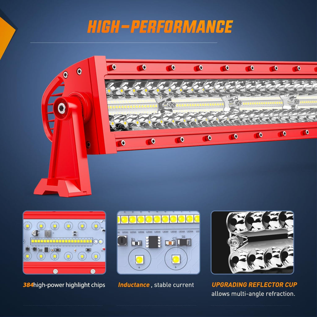 Nilight LED Light Bar 50 Inch Triple Row Spot Flood Combo Lights Red Shell with Wiring Harness Kit for Fog Driving Work Lighting on Off-Road Truck SUV ATV UTV