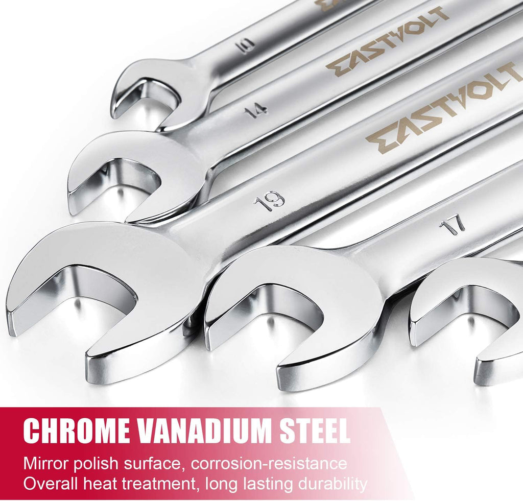 Eastvolt 12-Piece Flex-Head Ratcheting Wrench Set, Metric 8mm-19mm, Combination Ended Spanner kits, Chrome Vanadium Steel with Toolbox, EVHT1201 (Pack of 5)