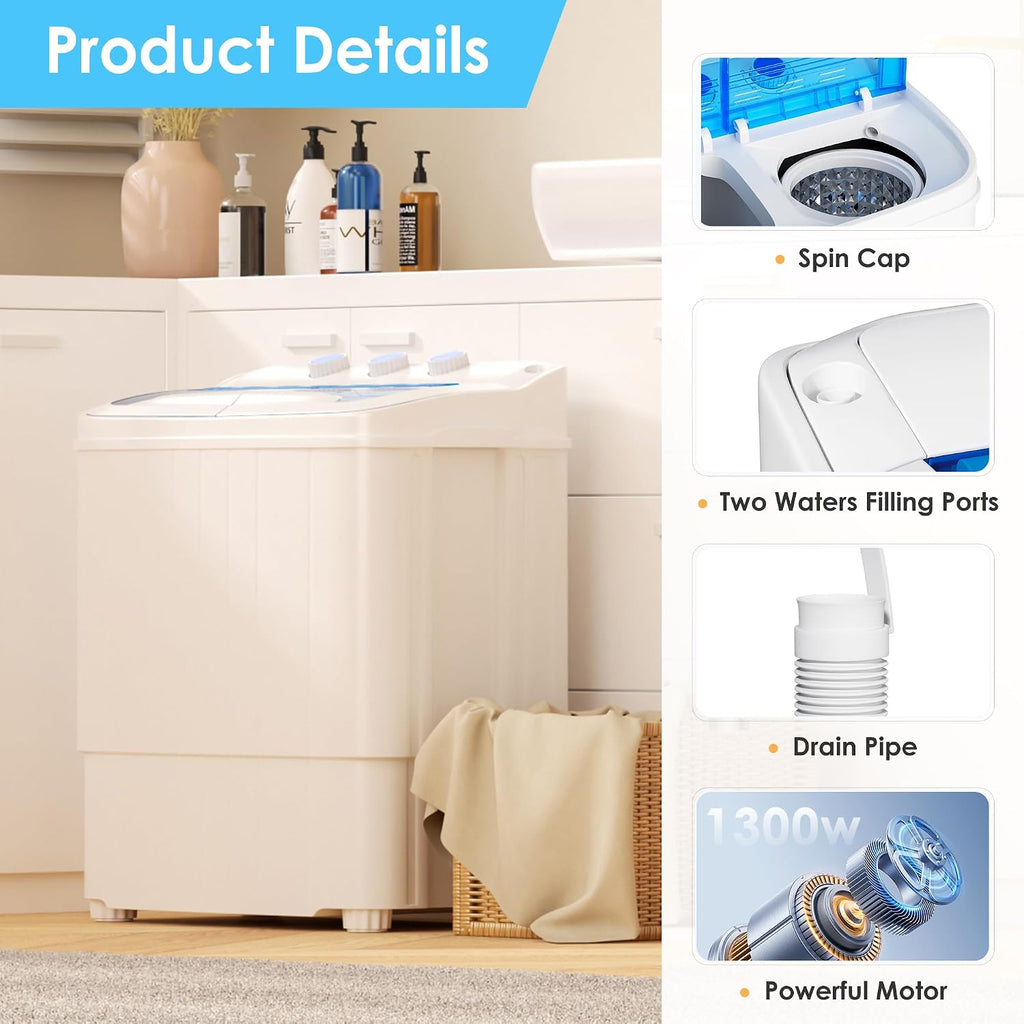 INTERGREAT Portable Washer and Dryer, 16 lbs Mini Small Washing Machine Combo with Spin Dryer, Compact Twin Tub Laundry Washer Machine for Apartments, Dorm, Rv, Camping, Blue