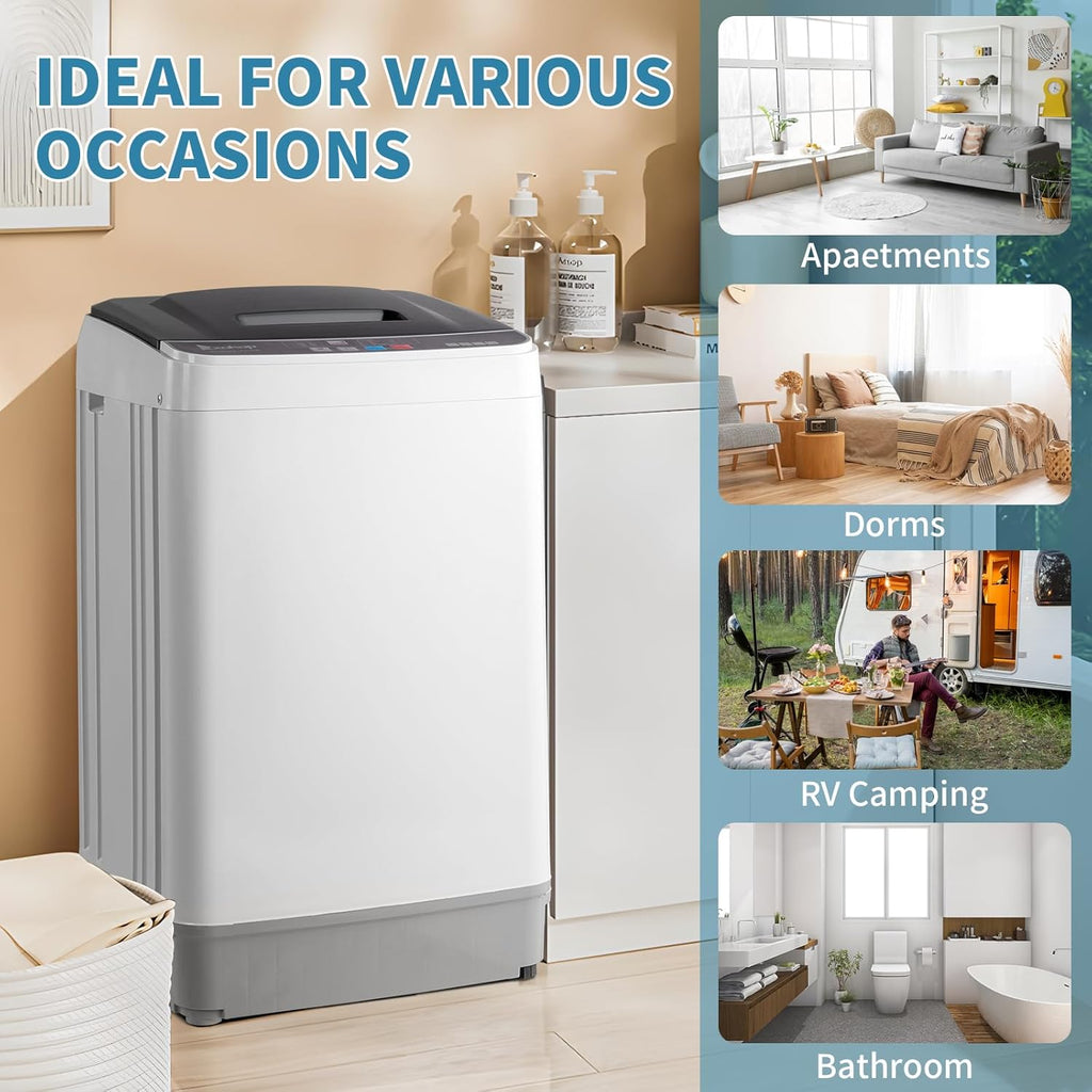 Winado Full Automatic Washing Machine, 17.6Lbs Top Load Portable Washer with Drain Pump, 10 Wash Programs 8 Water Level Washing and Dryer Combo, 2 in 1 Washer and Dryer for Apartments, RV, Camping