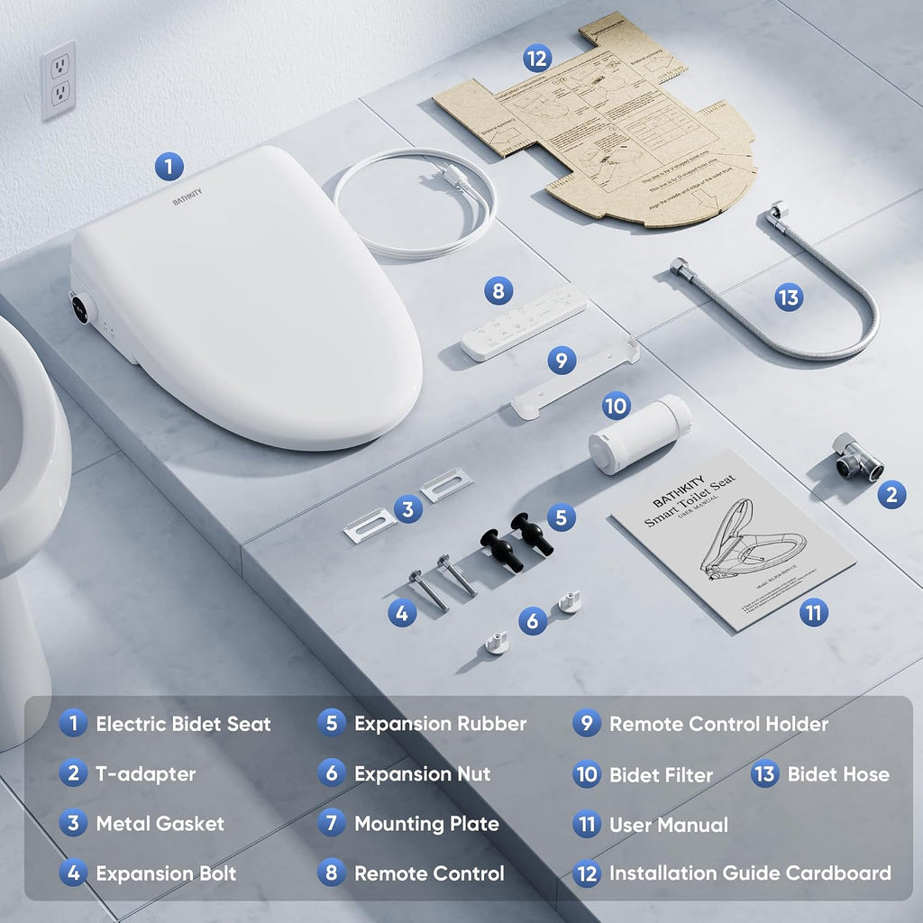 Electric Bidet Toilet Seat with Instant Warm Bidet Wash & Warm Air Dryer, Self-Cleaning Stainless Steel Nozzle, Soft Close Lid, Elongated