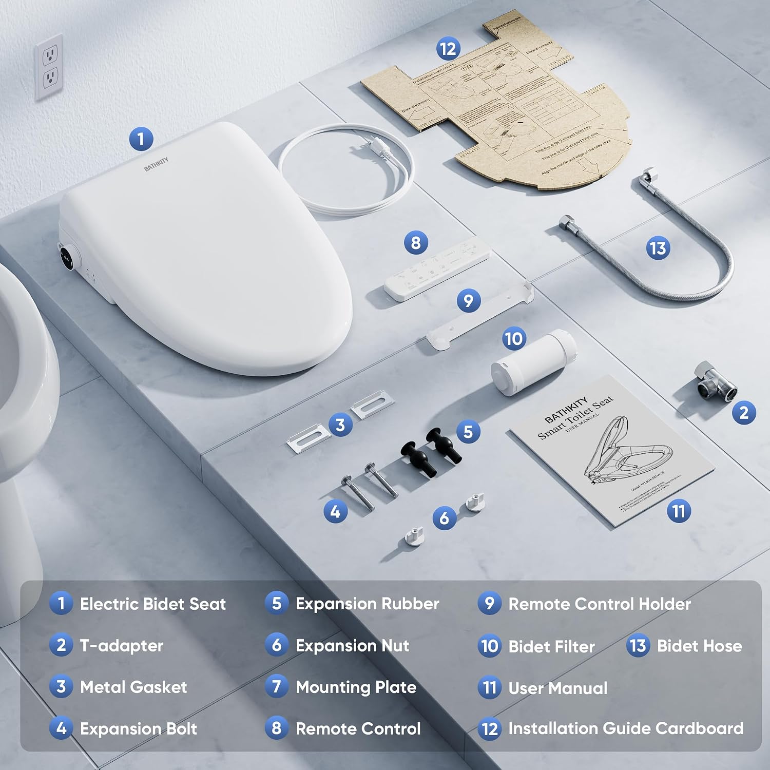 Electric Bidet Toilet Seat with Instant Warm Bidet Wash & Warm Air Dryer, Self-Cleaning Stainless Steel Nozzle, Soft Close Lid, Elongated
