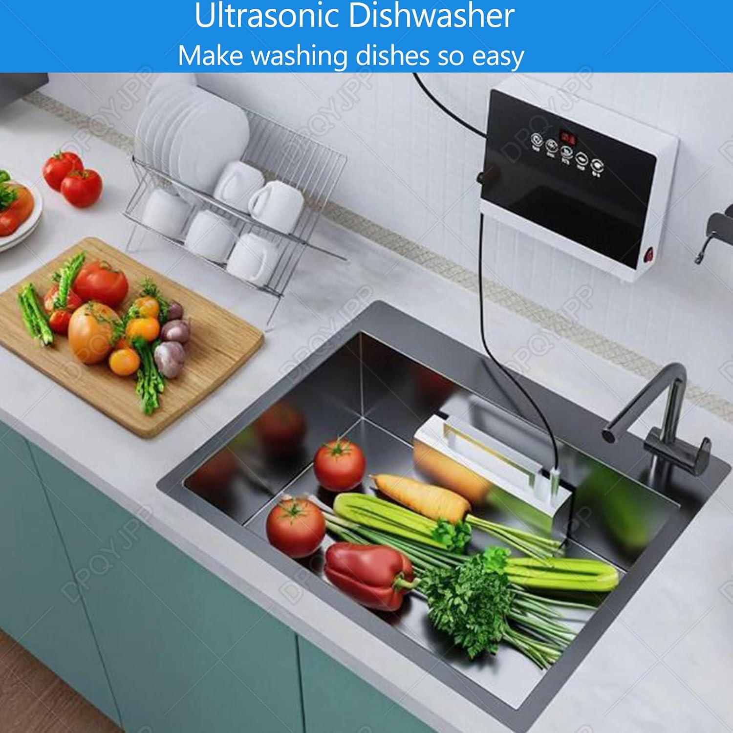 Ultrasonic Dishwasher in Sink, 380W Electric Sink Dish Washing Machine Cleaner with Touch Control, Multifunctional Fruit Vegetables Sink Dishwasher, Installation-Free