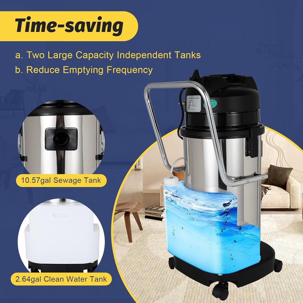 40L/11Gal Commercial Carpet Cleaner, 110V 1034W 3 in 1 Multi-Purpose Wet Dry Vacuum Cleaner Portable Carpet Cleaning Machine w/Circulating Air Cooling Systems for Hotels, Guesthouses (Two Packages)