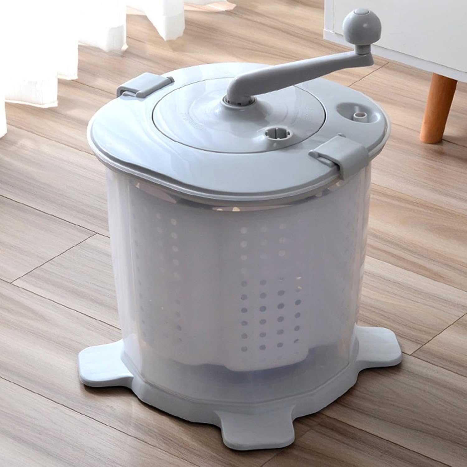 Portable Hand Crank Manual Washing Machine, Non Electric, Nordic Grey, for Dormitory Apartment Camping
