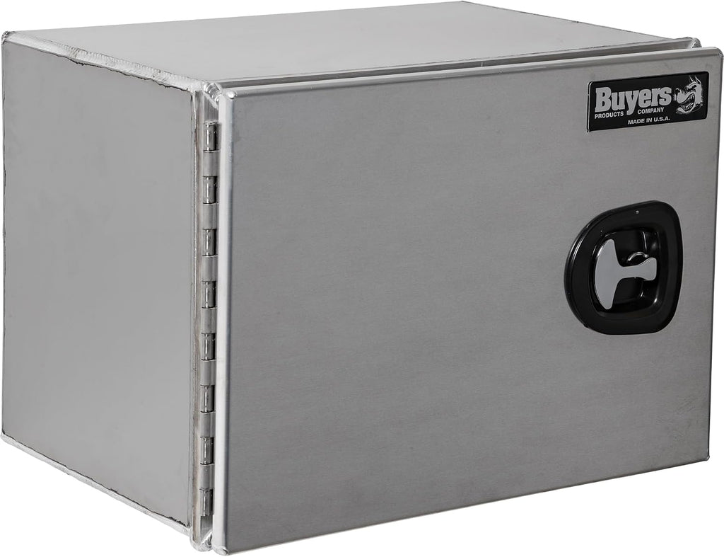 Buyers Products 1705401 Pro Series 18x18x24 Smooth Aluminum Underbody Truck Tool Box, Single Barn Door, Compression Latch, 0.125 in Thick, Rain Gutter & Bulb Seal, Bolt-On Stainless Hinge