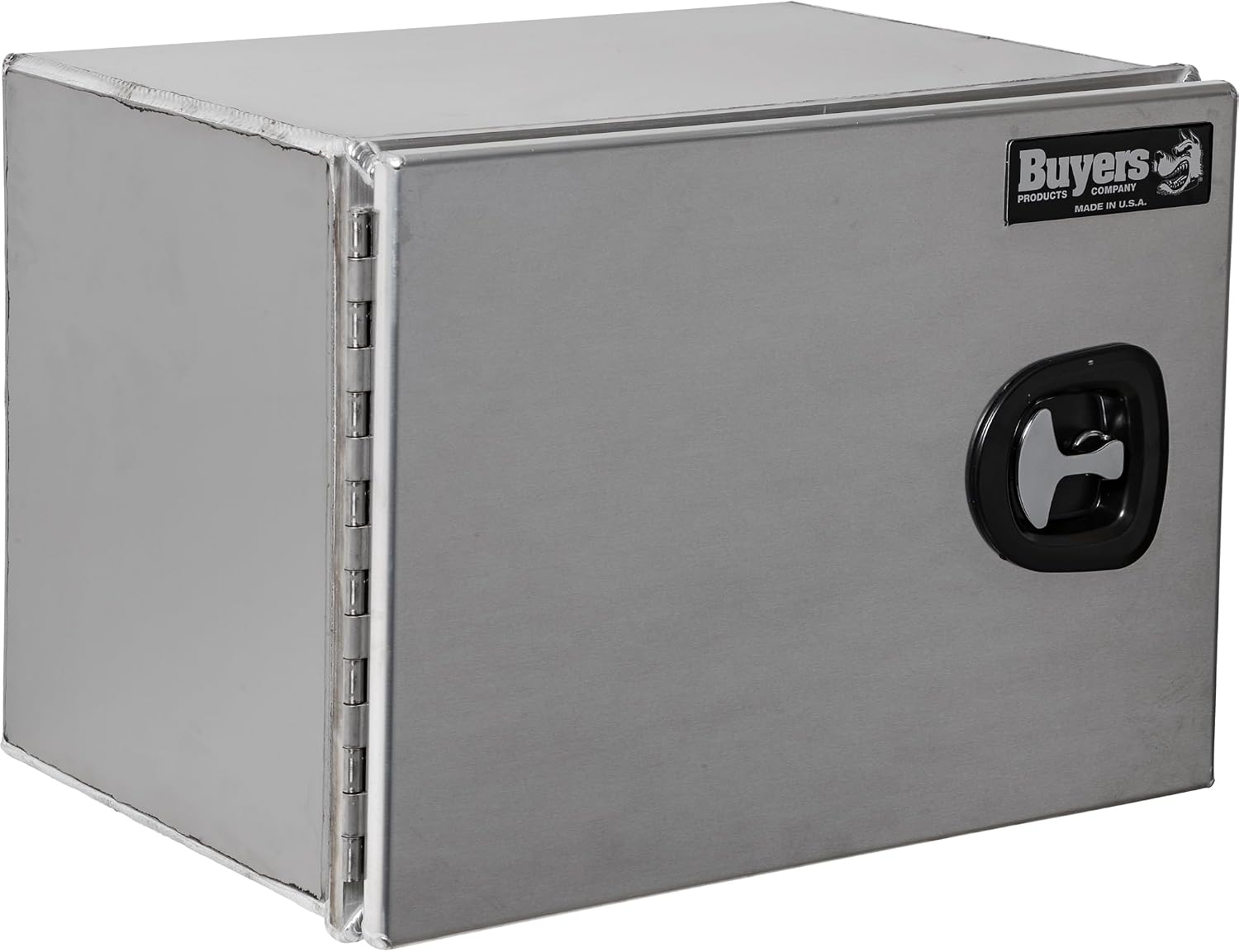 Buyers Products 1705401 Pro Series 18x18x24 Smooth Aluminum Underbody Truck Tool Box, Single Barn Door, Compression Latch, 0.125 in Thick, Rain Gutter & Bulb Seal, Bolt-On Stainless Hinge