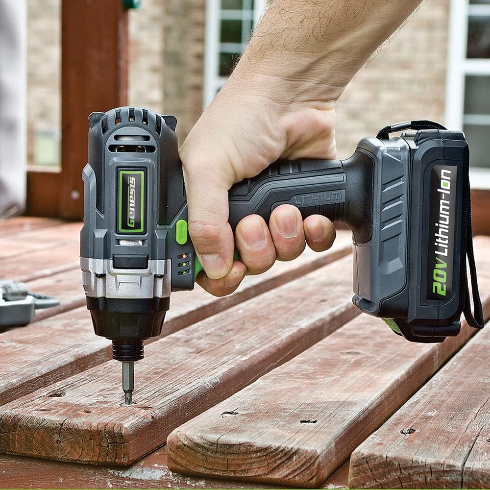Genesis GL20DIDKA2 2-Piece 20V Lithium-ion Battery-Powered Cordless Variable Speed Drill Driver and Impact Driver Kit with LED Light, Electric Brake, Storage Bag, Charger, 2 Batteries, and Bit
