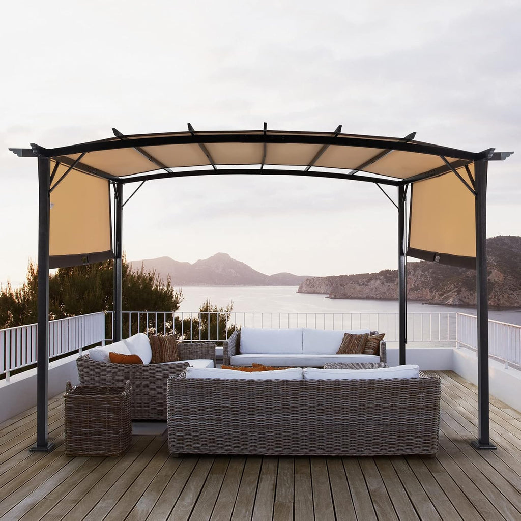 Outvita Patio Pergola, 8x12ft Arched Aluminum Gazebo with Adjustable Waterproof Sun Shade Shelter Awning for Garden Lawn Deck