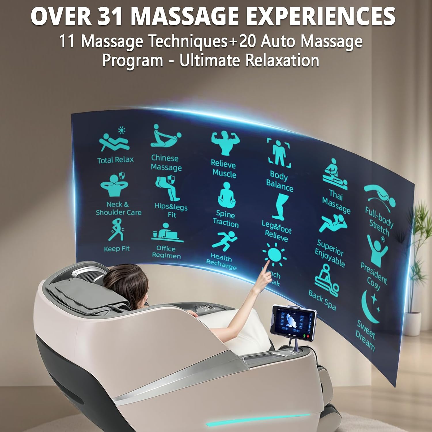HealthRelife 4D Massage Chair Full Body Zero Gravity Recliner - 55' SL-Track,20 Auto Modes,11 Massage Technique,40 Airbags Massage,with Yoga Stretch,APP Control,Negative Oxygen lons（Grey）