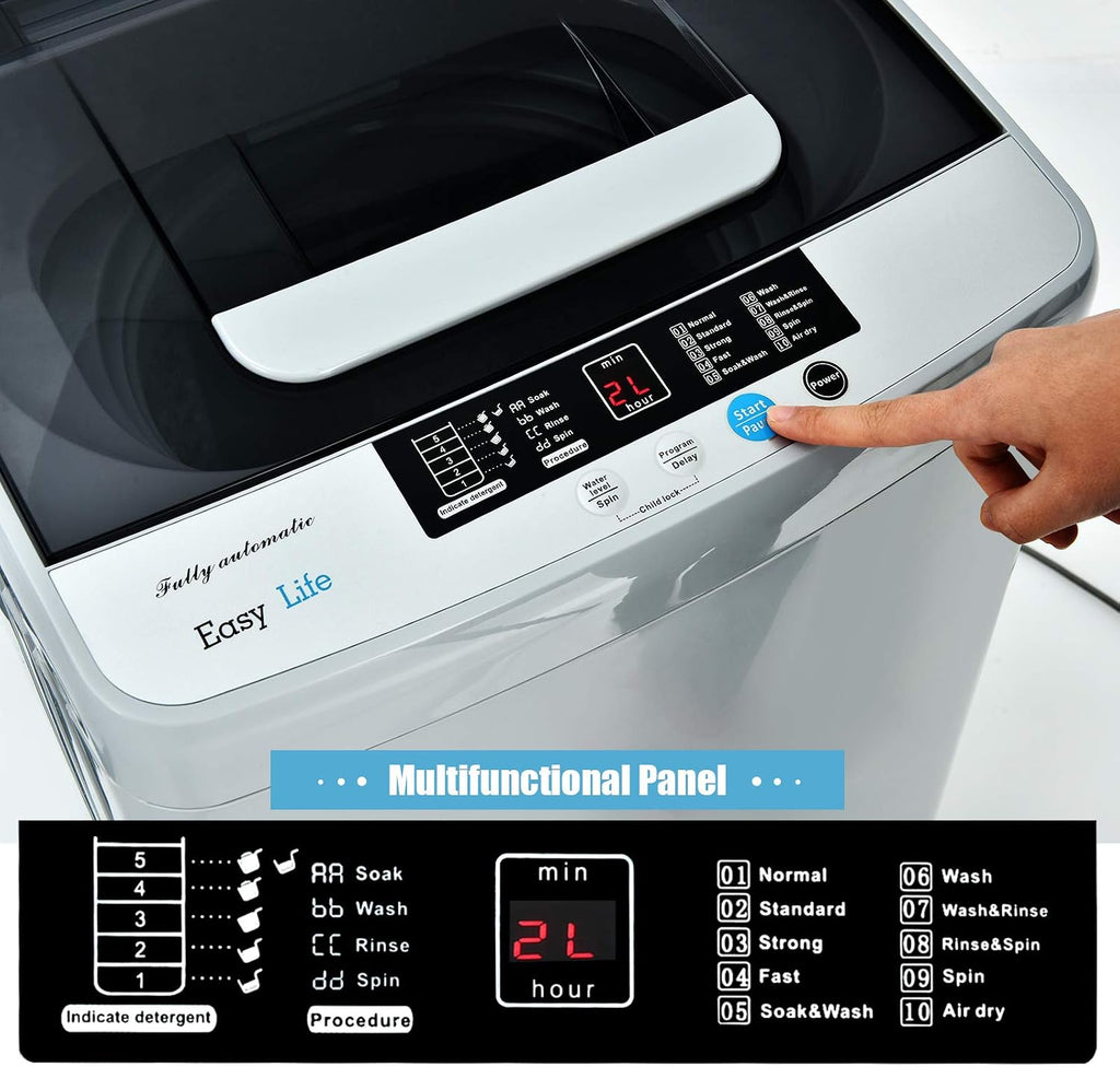 COSTWAY Portable Washing Machine, 2-in-1 Laundry Washer and Spin Combo with 10 Programs, 8.8lbs Capacity, Drain Pump and LED Display, Full Automatic Washer for Apartment, RVs, Dorm, Grey