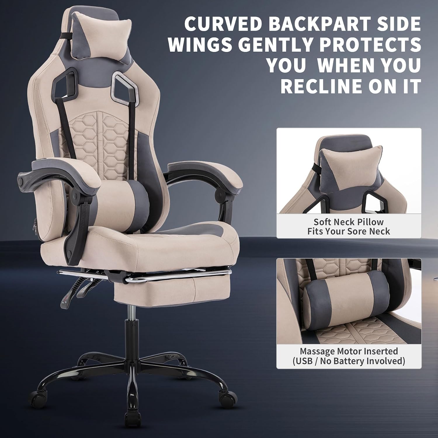 Gaming Chair with Massage and Footrest, Ergonomic High Back PC Racing Chair, 300LBS Capacity with Adjustable Lumbar Support & Headrest for Office and Desk (Model A, Grey)
