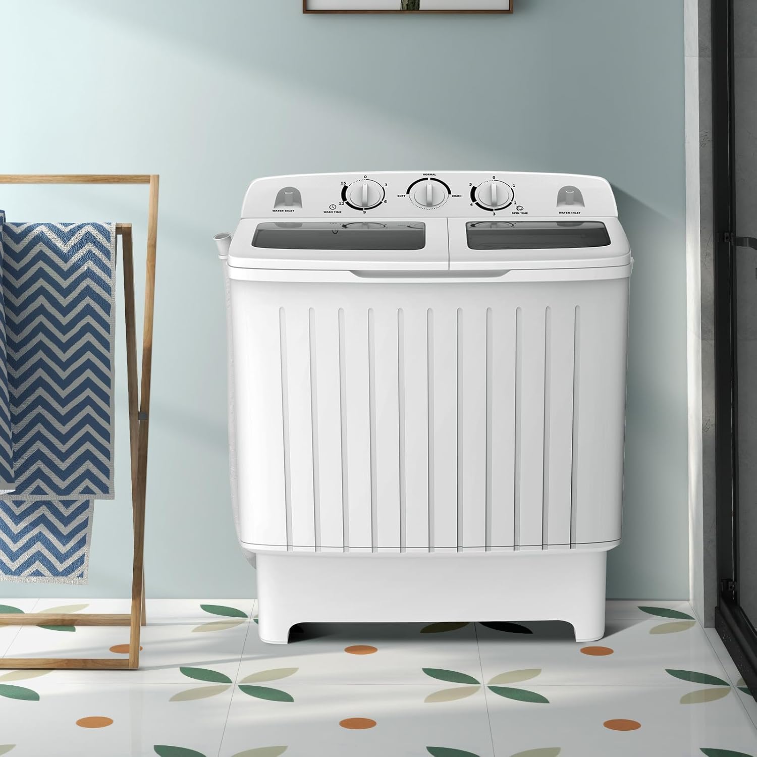 ARLIME Portable Washing Machine, 20lbs Mini Twin Tub Washing Machine w/Drain Pump, Semi Automatic 12lbs Compact Washer & 8lbs Sipnner, Portable Washer Dryer Combo for Apartments Dorms RV Camping