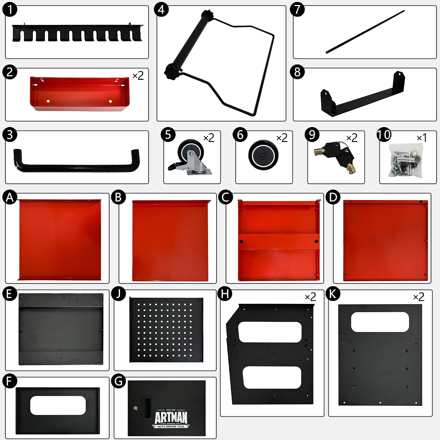 4-Level Multi-Purpose Trolley,Tool Cart on Wheels With Cabinet, Tool Chest Organizer, Diagnostic Trolley with 360°Locking Casters for Mechanics, Garage, Workshop. Service utility cart