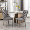Ball & Cast Contemporary Upholstered Dining Chairs Set of 2, Velvet Button Tufted Kitchen Side-Chairs with Hang Ring & Nailhead Trims & Chrome Solid Wood Legs, 2-Piece Traditional Chair, Chrome+Gray