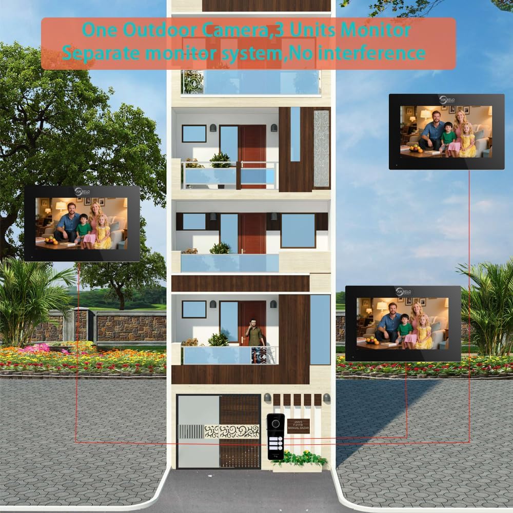Wired Video Doorbell Intercom System 3 Unit 7 Inch Monitor Door Phone Kit 1080P Camera Night Vision,Support Remote Unlock Door Release,Snapshot for Home Vally Apartment (1 doorbell(b)+3 minitor(b))