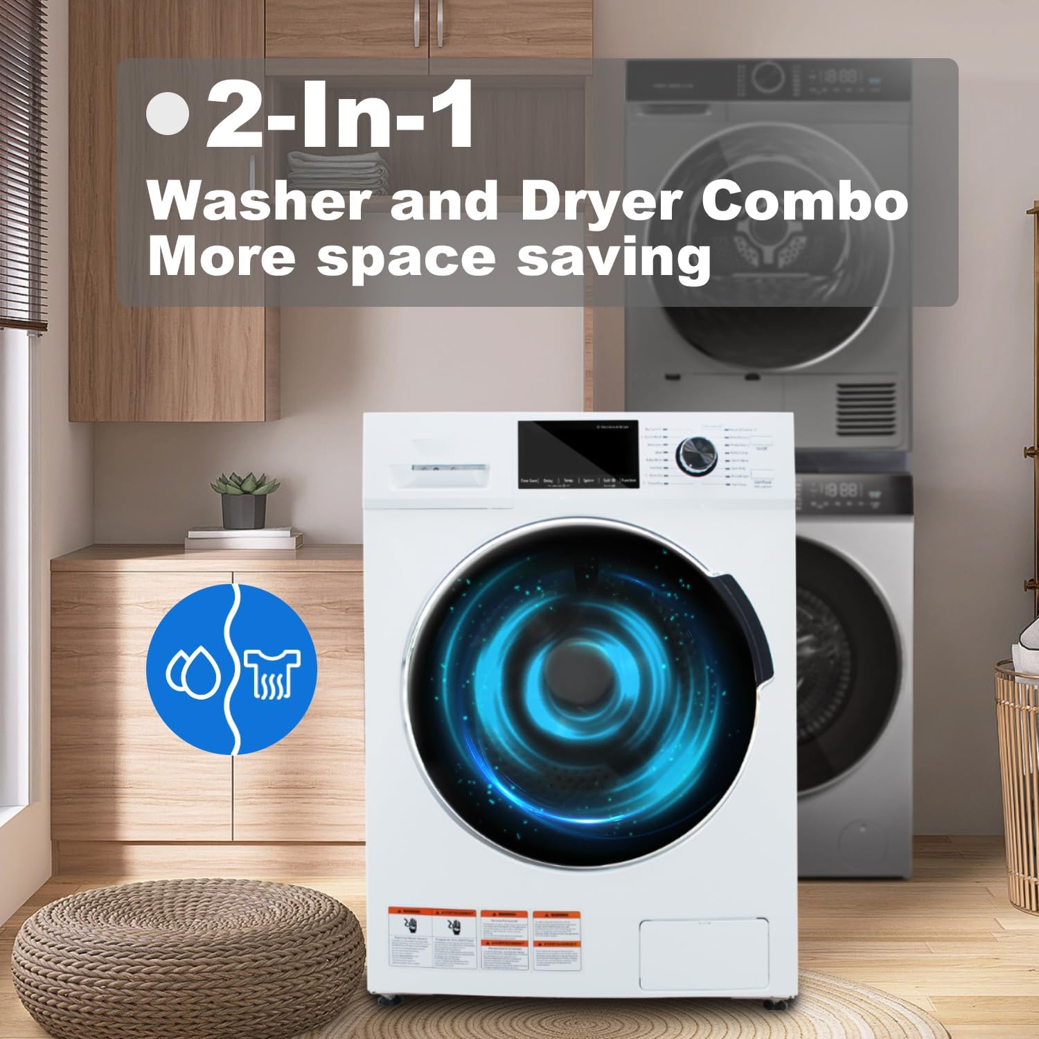All-In-One Washer Dryer Combo 2.7 cu.ft, 24 inch Ventless 2-In-1 Washing Machine And Dryer Compact For Apartment Dorm RV, 26.7 LBS Load Smart With 16 Laundry Program 1400RPM