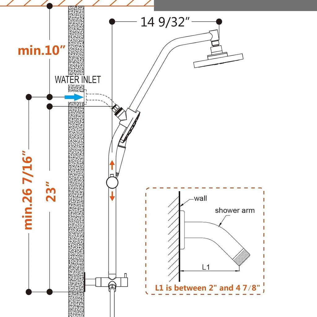 BRIGHT SHOWERS Rain Shower Head with Handheld Combo, Dual Shower System with Slide Bar, Adjustable Height, Brass Slide Bar & Diverter, 60 Inch Stainless Steel Hose, Oil Rubbed Bronze